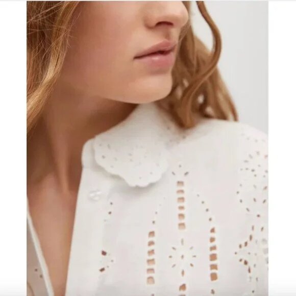 MNG Mango Swiss Embroidery Linen Blouse 2 - Picture 4 of 9